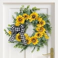 thumbnail image 3 of 18" Sunflower Wreath for Front Door, Spring Summer Wreath with Artificial Sunflower Daisy Green Leaves, Send Wreath Hanger, Farmhouse Sunflower Decor for Home, Wedding Party, Wall, Indoor, Outside, 3 of 8