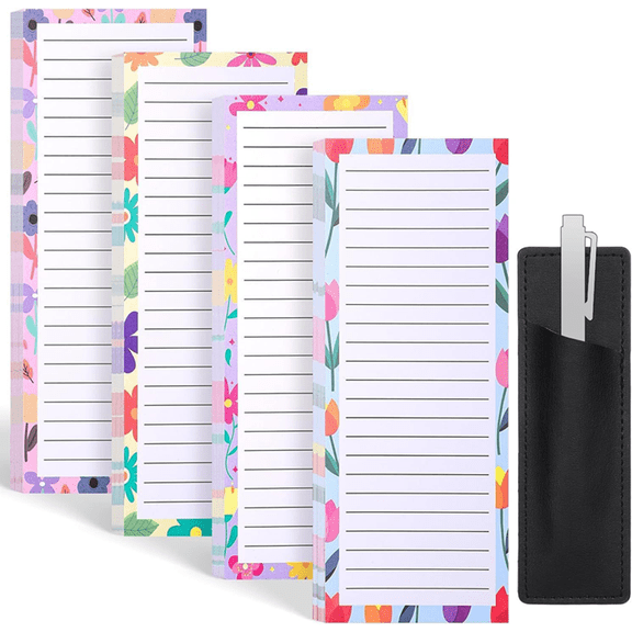 4 Pack Magnetic Note Pad for Fridge with Pen Holder, Totally 200 Sheets Grocery List Magnet Pad for Refrigerator Magnetic Shopping List Pad