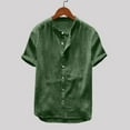 thumbnail image 2 of Rigardu mens dress shirts Shirts Solid Baggy Color Tops Men's Blouse Cotton T Short Sleeve Retro Men's Blouse dress shirts for men mens shirts Green + XXL, 2 of 6