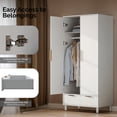 thumbnail image 4 of Ktaxon Fluted Wardrobe Closet Armoire with Hanging Rod, Modern Drawer & Shelf – Elegant White Finish Closet with Wood Handles, Farmhouse to Mid-Century Style, 4 of 9