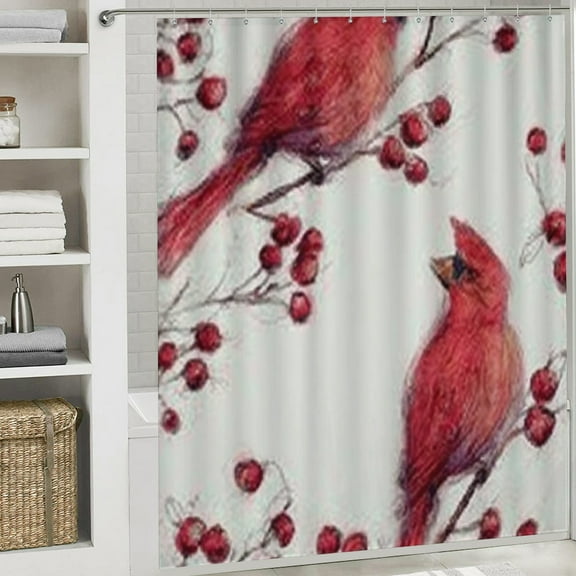 Christmas Shower Curtain,Red Cardinal Signs Christmas Curtain with Hooks for Home Bathroom Decor Washable Curtains, 72x72 in