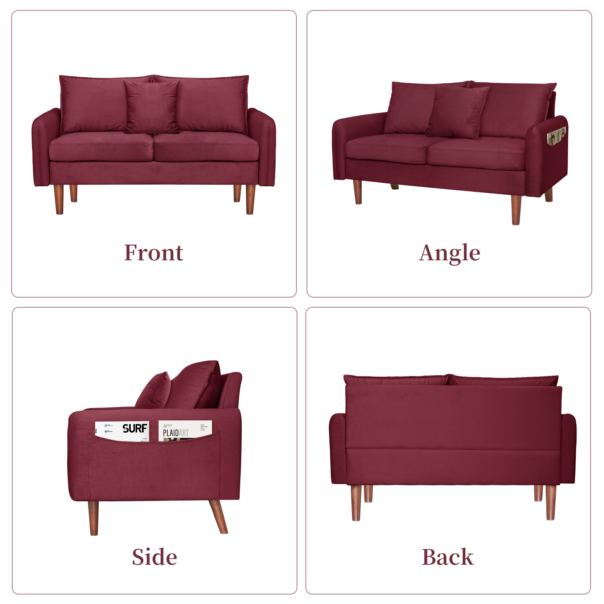 56.1" Modern Mid-Century Velvet Loveseat, Velvet Upholstery,Compact Sofa with Wooden Legs