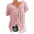 thumbnail image 2 of Camiseta de mujer con cuello en V, manga corta, camiseta de verano informal estampada, rosa, 3XL seitruly AP001653-38, 2 of 5