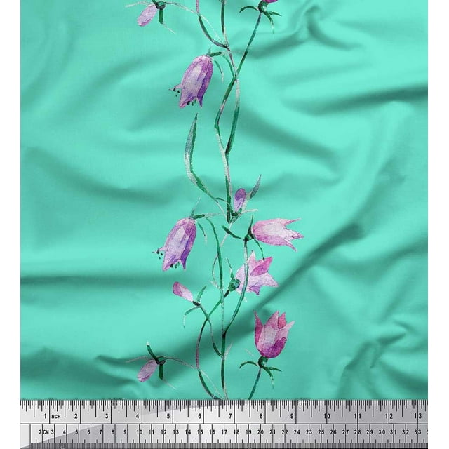 Soimoi Velvet Fabric Leaves & Wild Flower Decor Fabric Printed Yard 58 Inch Wide