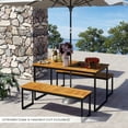 thumbnail image 4 of Topbuy 55” Patio Dining Table 6 People Acacia Wood Dining Table with Slatted Tabletop U-shaped Frame Adjustable Foot Pads, 4 of 9
