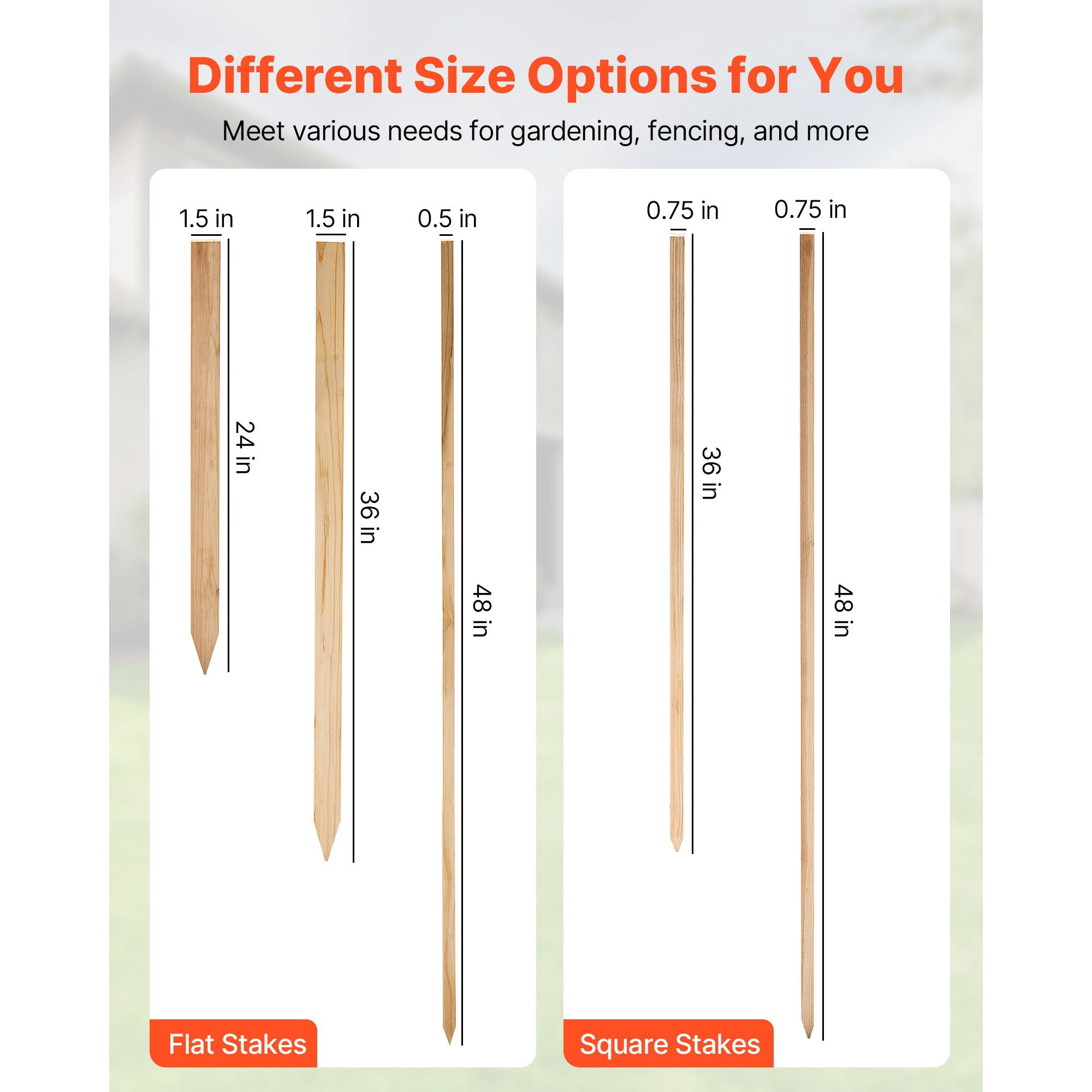 Wooden Garden Stakes 20-Pack, Natural Fir Wood, Pointed Bottom, Multiple Sizes, for Plant Support Fence Marking