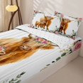 thumbnail image 3 of Erosebridal Watercolor Highland Cow Pattern Zipper Twin Comforter Sets with Fitted Sheet and 2 Pillowcases,Floral Wreath Print Zipper Bedding Set,Brown Pink Sage Green,Reversible, 3 of 6