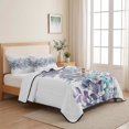 thumbnail image 5 of Twin Quilt Set 68''x86'', Purple Blue Eucalyptus Leaves Lightweight Bedspread Coverlet Set with 2 Pillow Shams, Spring Summer Botanical Floral Breathable All Season Quilt Bedding for Dorm/Bedroom, 5 of 9