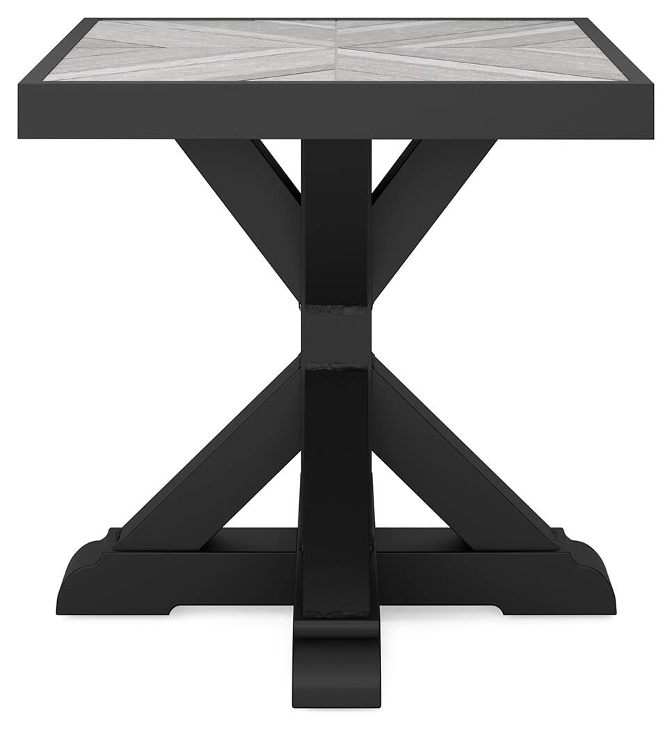 Signature Design by Ashley Beachcroft Farmhouse Outdoor End Table, Black/Light Gray
