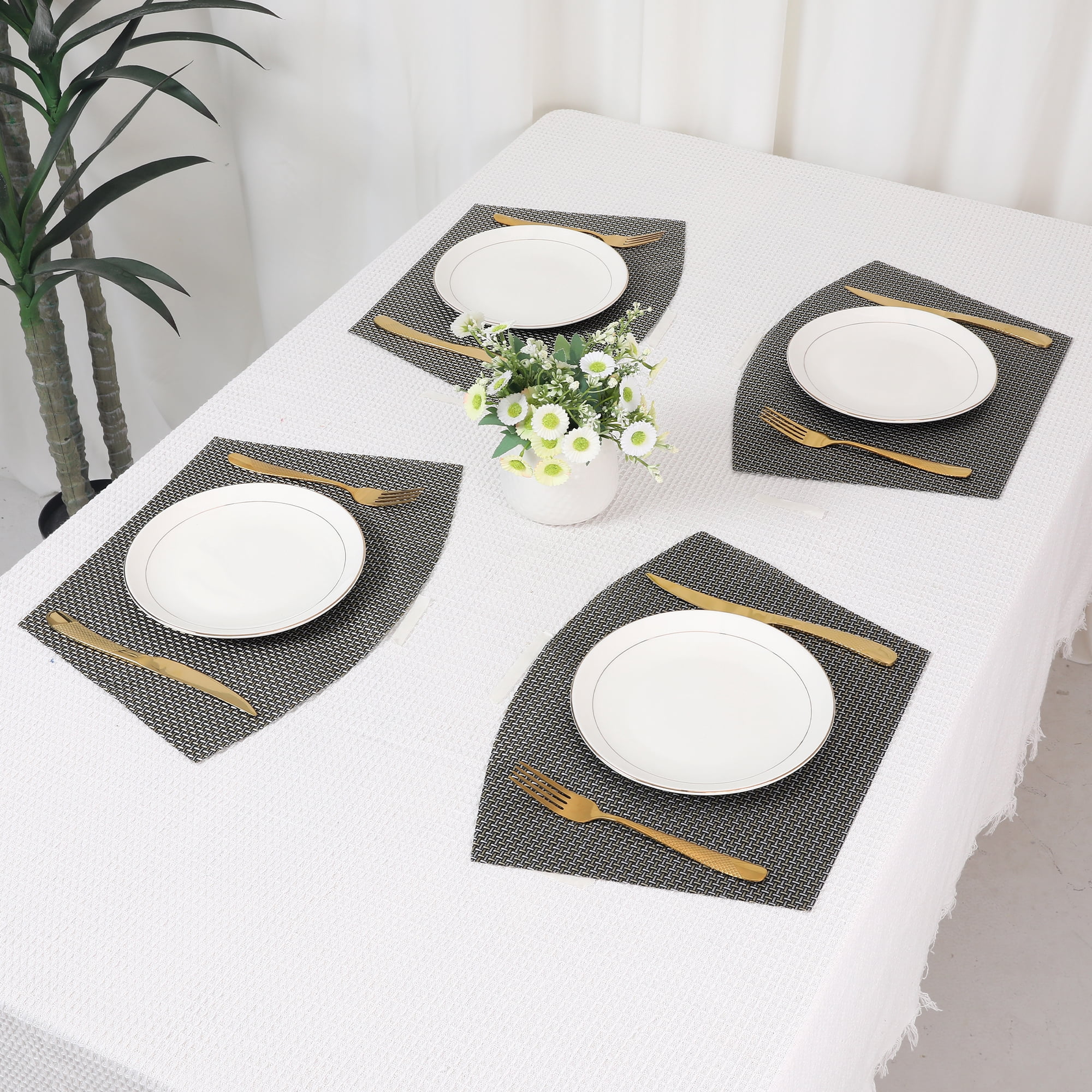REGALWOVEN Placemats Set of 6 Solid Placemats for Kitchen Dining Table Decor Heat Resistant Table Placemats Wipeable Table Mat Black 17*11.5Inch