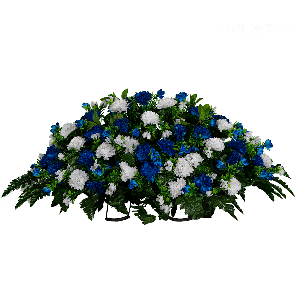 Sympathy Silks Artificial Cemetery Flowers 30" Blue and White Mums