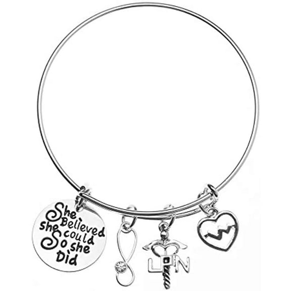 LPN Charm Bracelet Expandable Bangle RN LPN Graduation Gift for Nurse Jewelry She Believed She Could So She Did LPN Bangle, Nursing Appreciation Gift