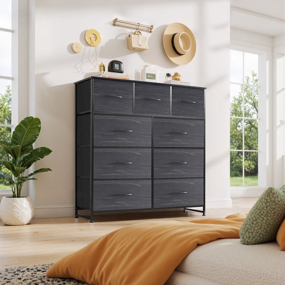 9 Drawers Dresser, Storage Dresser Organizer with Drawers, Chest of Drawers, Dresser with Metal Frame and Wood Tabletop for Bedroom, Guest Room, Closet, Entryway, Nursery, Black