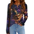 thumbnail image 2 of Womens Mardi Gras Shirts Glitter Carnival Long Sleeve Graphic Tee Feathers Print Crew Neck Party Tops Navy L, 2 of 6