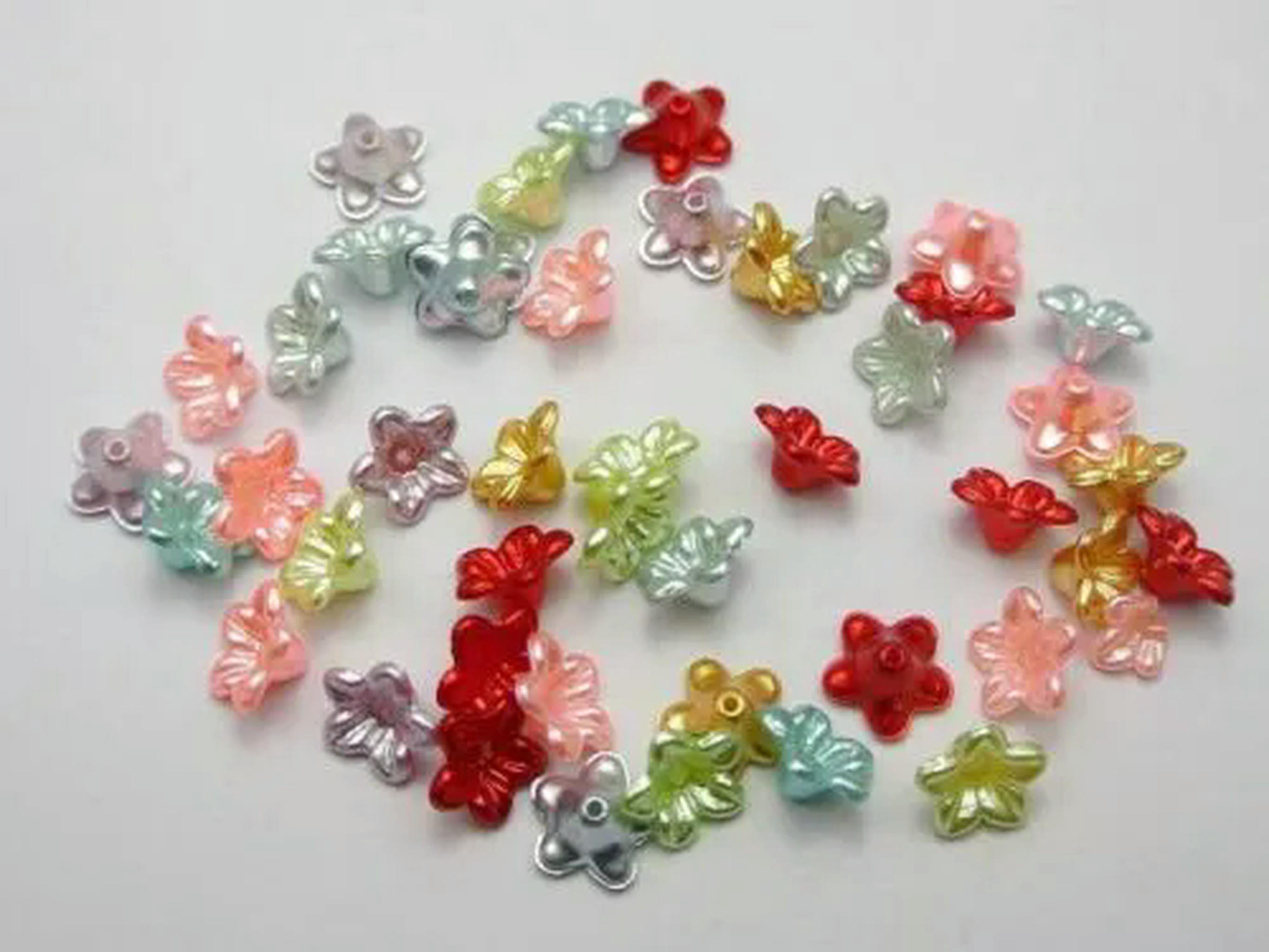 EOEMY 1000 Mixed Color Acrylic Pearl Bead Cap Bellflower Bell Flower Beads 10mm