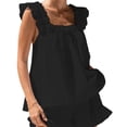 thumbnail image 2 of LIZUOJUN Women's Pajama Set 2 Piece Ruffle Lounge Set Loungewear Soft Sleepwear Soft Tank Top And Shorts Bride Sleepwear Set, Black,L, 2 of 6