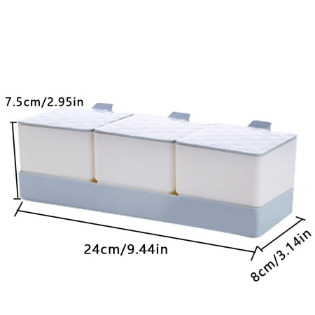 2 Pack White 3-Grid Seasoning Box With Spoons - Spice Organizer For Countertop