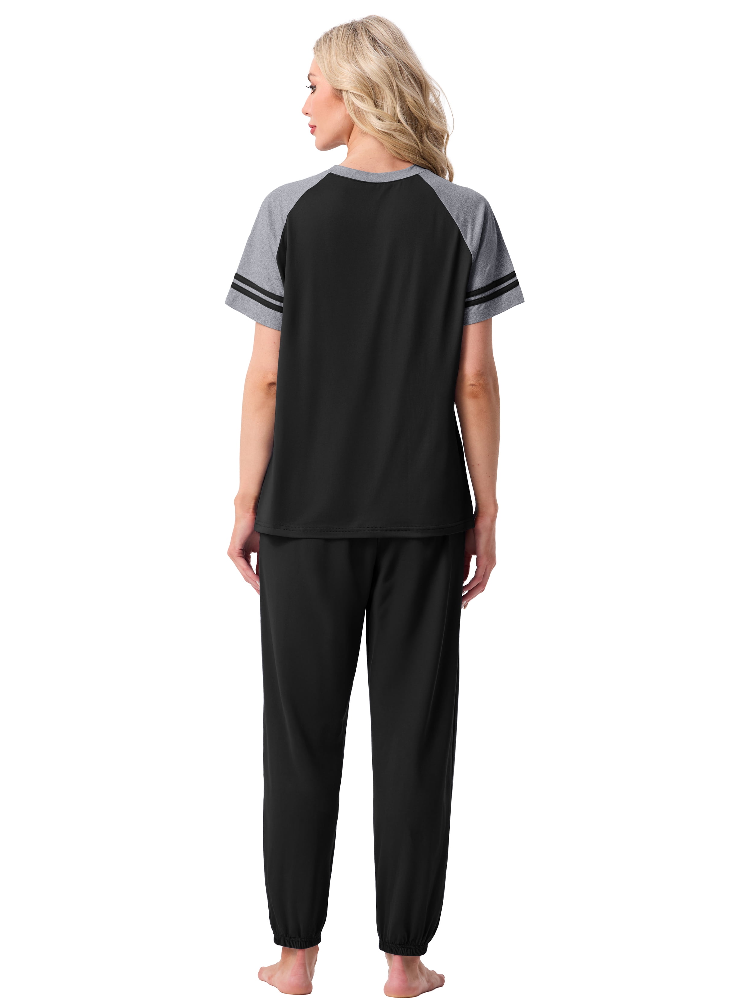 MINTREUS Lounge Sets for Women Two Piece Pajama Set Short Sleeve Pjs Joggers Long Pants Tracksuit with Pockets