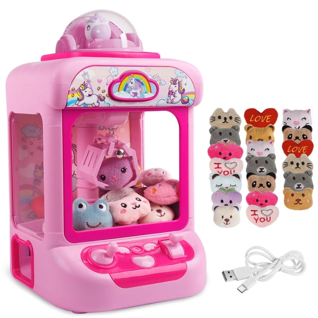 TingingYuli Machine à Griffes pour Enfants, Mini Distributeurs Automatiques de Bonbons en Forme de Licorne, Jouets Distributeurs de Prix pour Filles, Jeu d'Arcade Électronique avec 20 Mini Plus