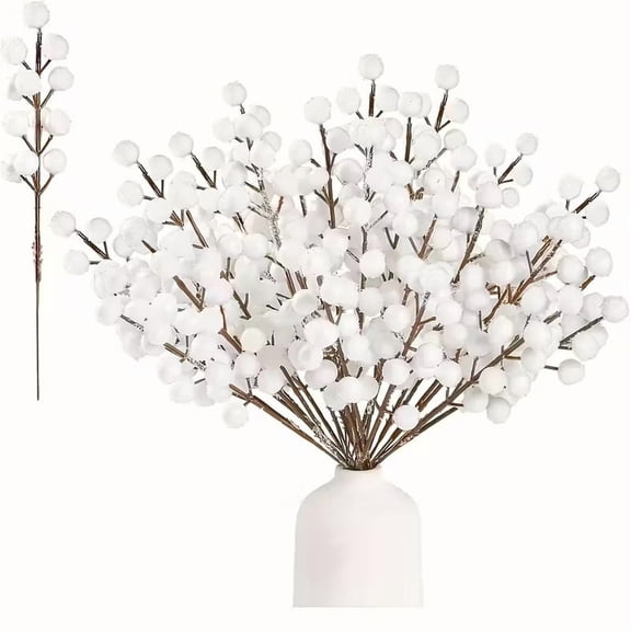 6 Pieces White Artificial Berry Flower Branches for Christmas Decoration - Ideal for Home Vase Arrangements and DIY Crafts