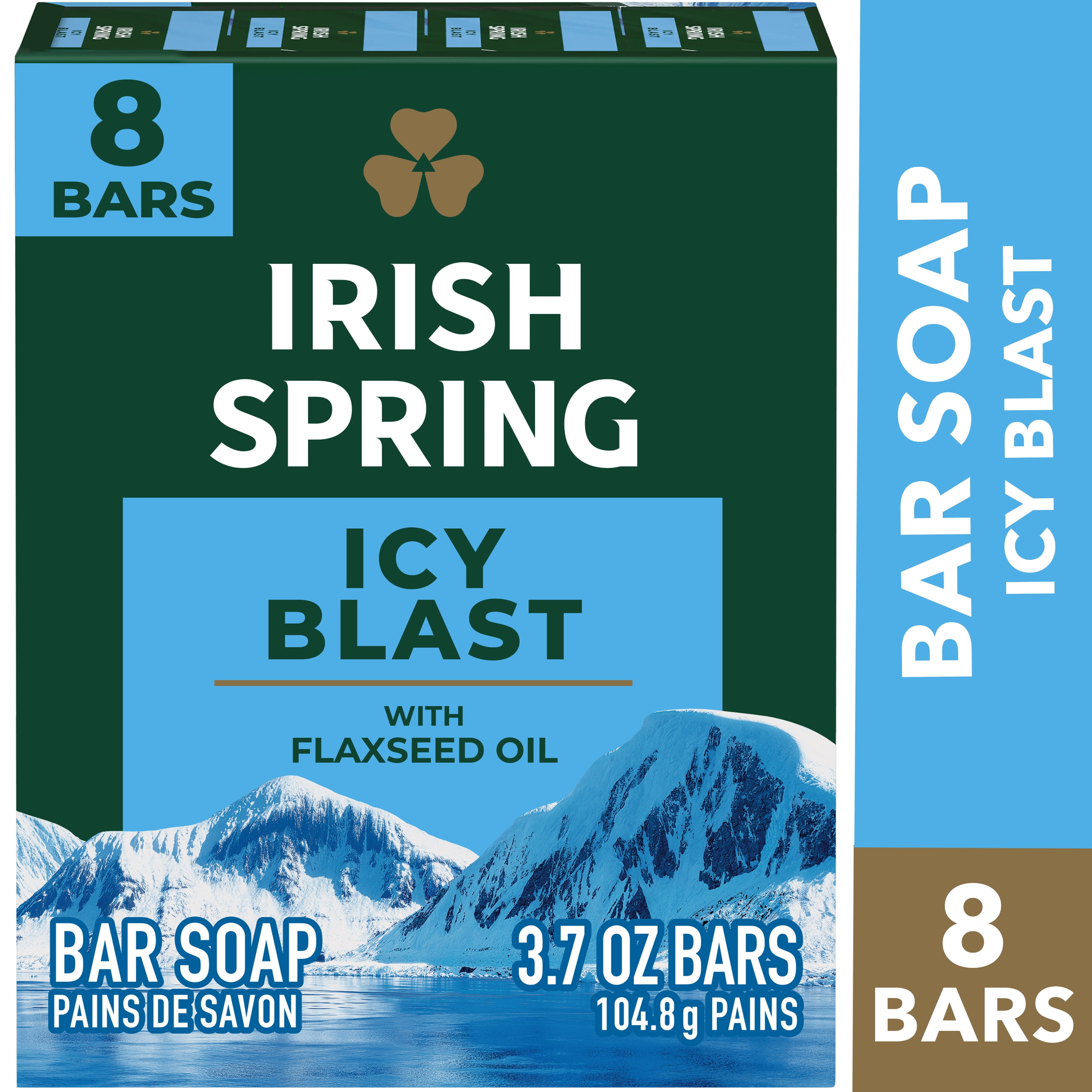 Irish Spring Bar Soap for Men, Icy Blast Deodorant Bar Soap, 3.7 Oz, 8 Pack