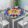 thumbnail image 3 of Rainbow Tie Dye Sunburst Square Fitted Tablecloth with Elastic Edge,Square Table Cover,Washable Elastic Table Cover for Home Kitchen Party Decor 34"x34", 3 of 6