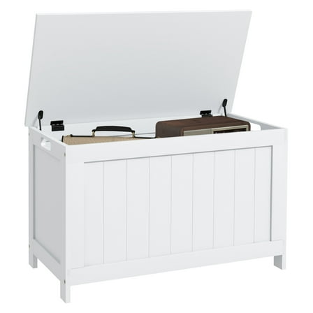 29.9" Wooden Storage Chest with Hinges, White Hope Chest, Blanket Box White   MDF