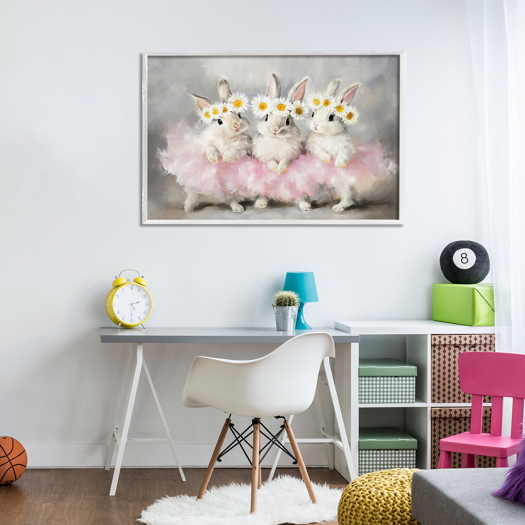 Stupell Industries Dancing Bunnies in Tutus White Framed Giclee Art, design by Tina LeCour