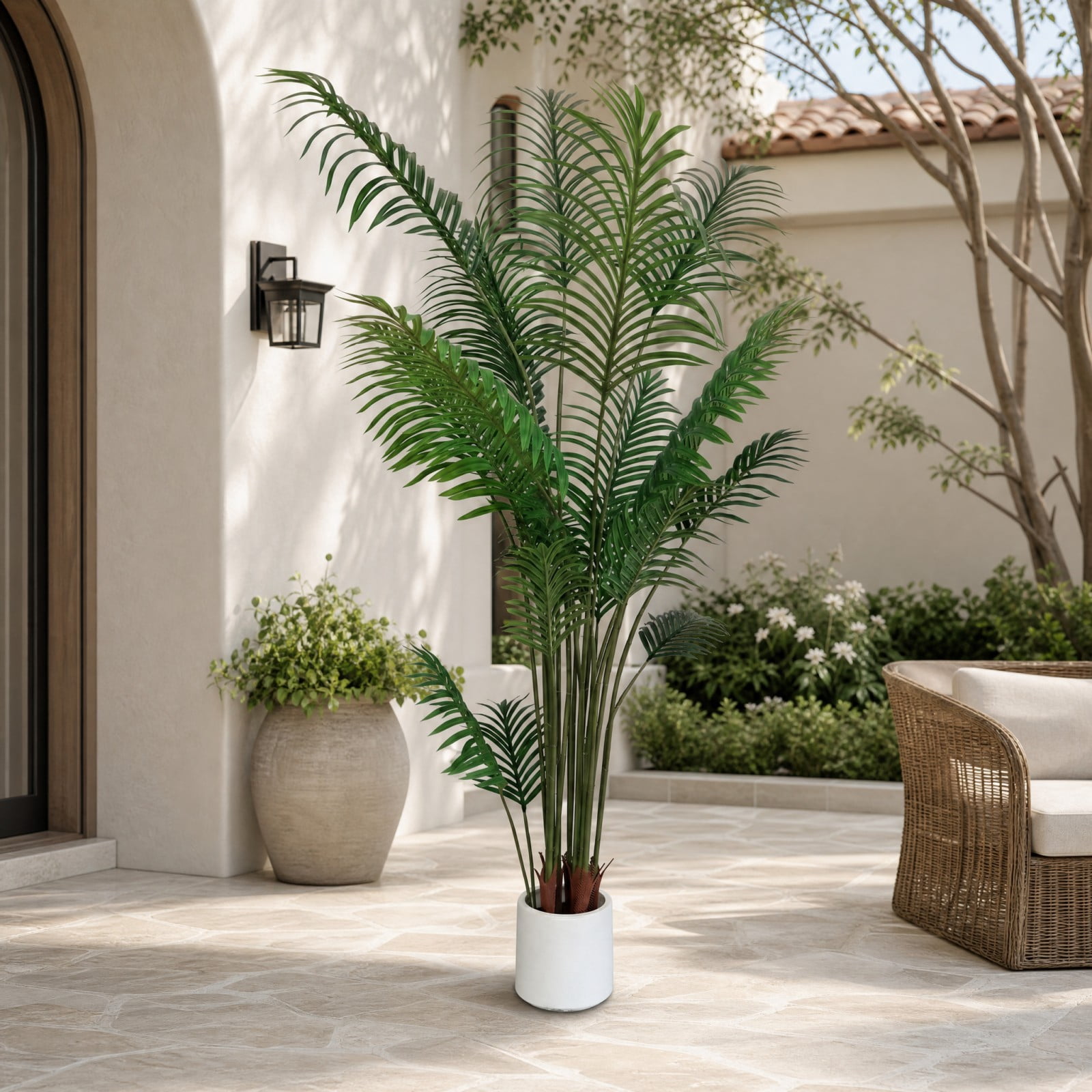 BEAUTYPEAK 6.6FT Artificial Palm Plants Fake Pre Potted Faux Green Tree Tall Fake House Plants Indoor Outdoor Floor Plant
