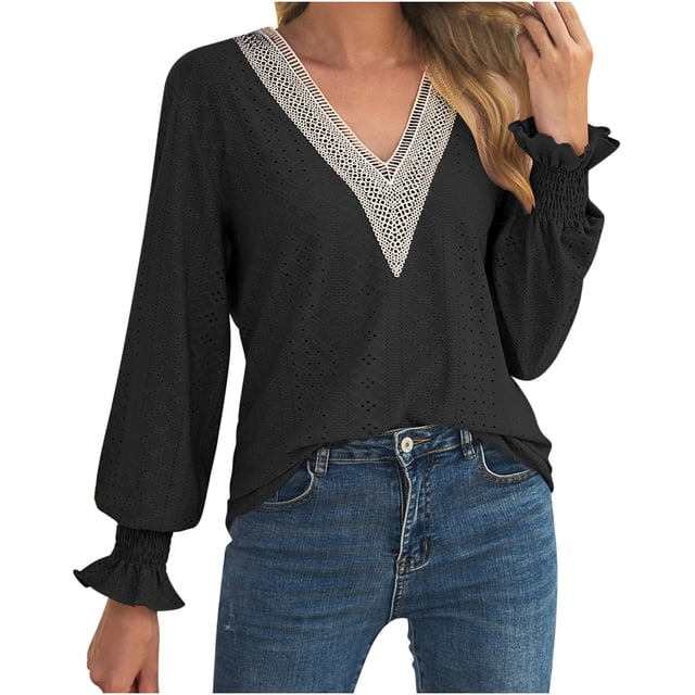 Pompotops Mode Décontractée Printemps Été Manches Longues Blouses & Chemises en Solde