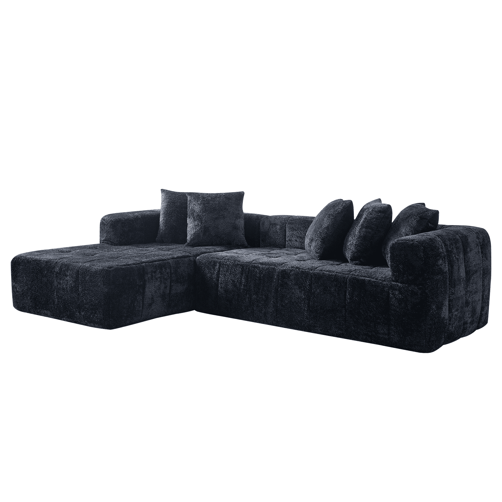 107.9 Inch Cloud Modular Sectional Sofa Couch with L-Shape Chaise, Deep Seat Corner Couch for Living Room Bedroom No Assembly Needed, Black