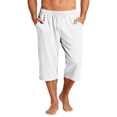 thumbnail image 3 of Nokdvo Mens Capri Pants Drawstring Elastic Waist Pants Pockets Below Knee Joggers Wide Leg Stretch Workout Athletic Casual Loose Fit Summer Tapered Trousers,White 3XL, 3 of 6
