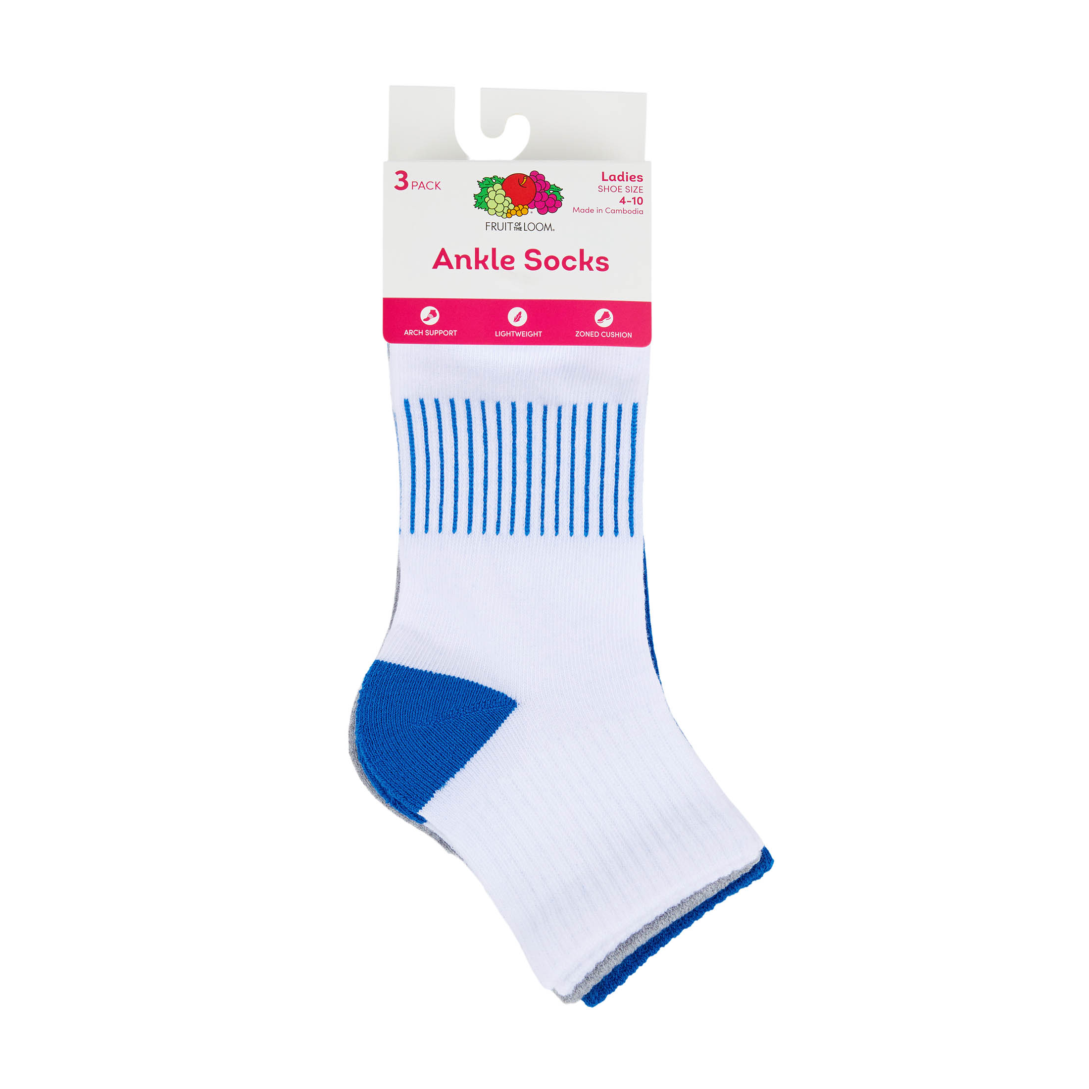 Fruit of the Loom Womens Value Ankle Socks, 3-Pack, Sock Sizes 4-10