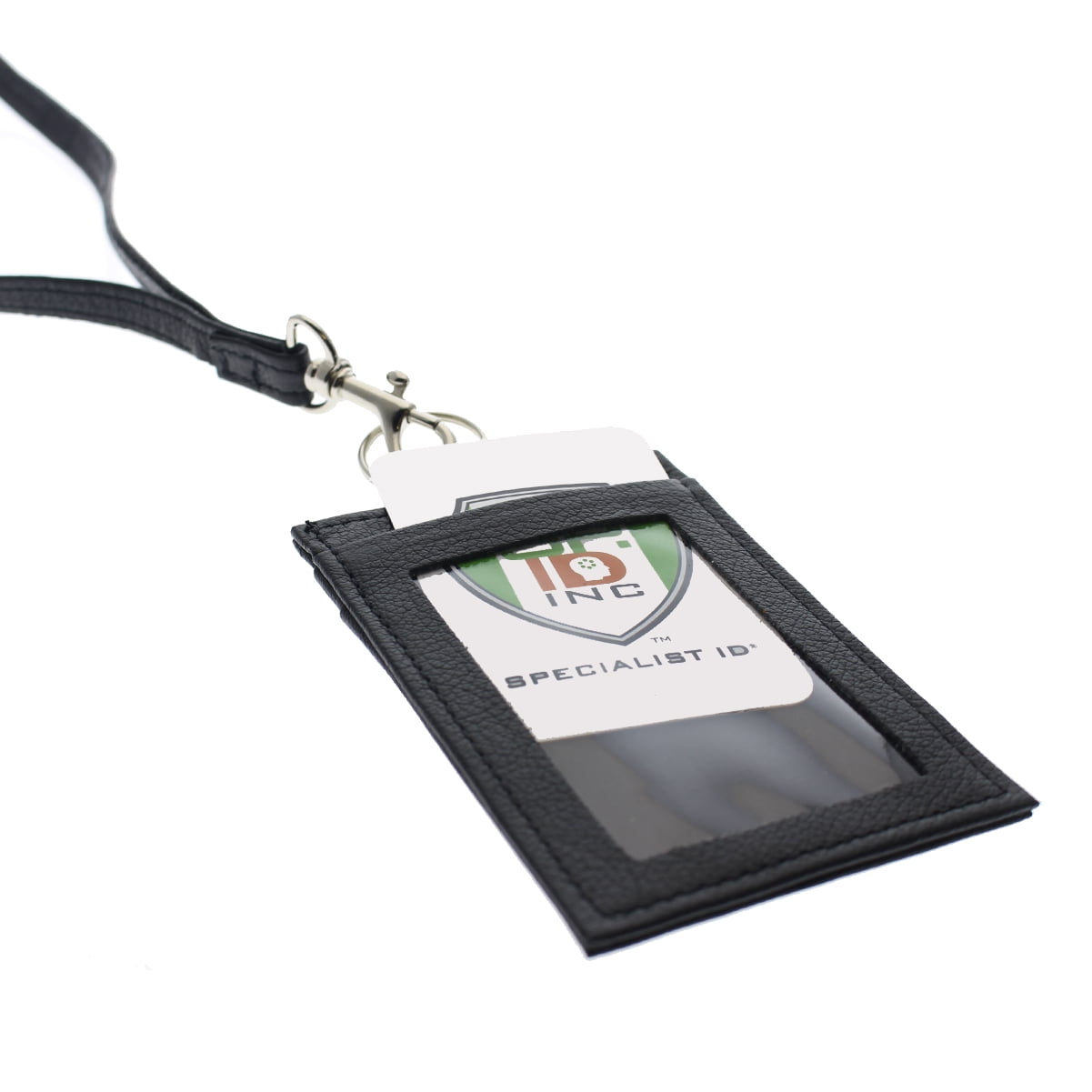 Union Made Leather Badge Holder - USA Manufactured Heavy Duty Four Pocket ID Badge Wallet with Lanyard by Specialist ID