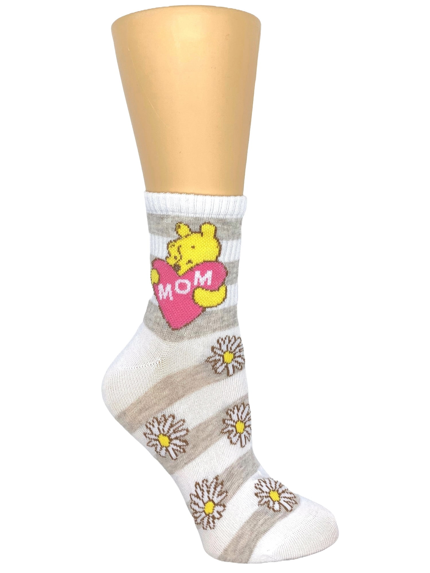 Disney Winnie the Pooh Women's Mother's Day Mid Crew Socks, 2-Pack, Shoe Size 4-10