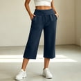 thumbnail image 2 of HomeDM Women's Capris Pants Elastic Waist Wide Leg Yoga Lounge Pockets Navy Loose Workout Sweatpants Size L, 2 of 10