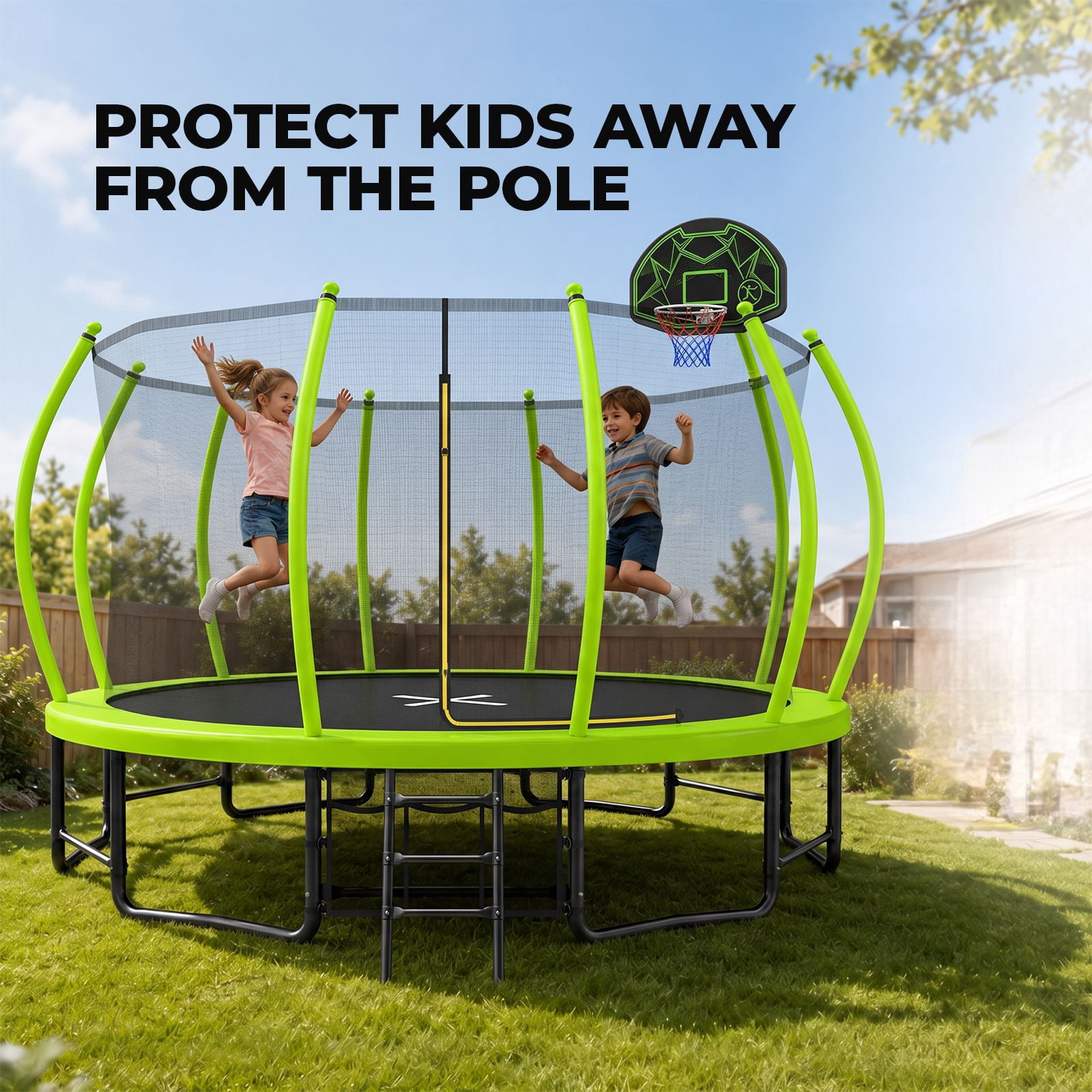 Alvantor 16Ft Trampoline for Kids, Pumpkin Trampoline with Enclosure Net and Basketball Hoop Green