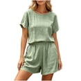 thumbnail image 3 of PIWHJQK Women 2 Piece Set Loungewear Shorts Set Women Fashion Solid Crew Neck Short Sleeve Shorts Set Breathable Women Outfits Sets, 3 of 7
