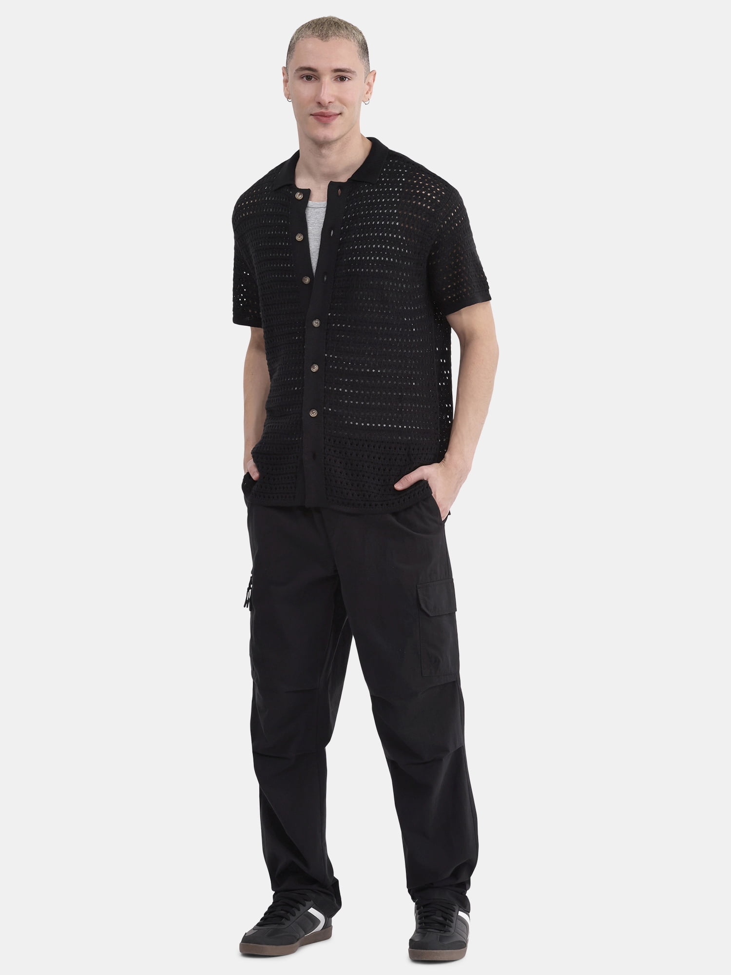 No Boundaries Men's & Big Men's Sweater Knit Polo Mesh