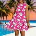 thumbnail image 6 of qucoqpe Womens Summer Dress Fashion Casual Floral Printed Sleeveless Round Neck Mini Dress Loose Flowy Pleated Hem Sundress, 6 of 6