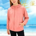 thumbnail image 2 of Kids Sun Protection Outwear Hooded Full Zip Long Sleeve Thumb Holes Cropped Outwear Breathable Comfy Cardigan (7-8 Years, Pink-A), 2 of 8