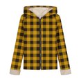 thumbnail image 6 of Women's Plaid Sherpa Lined Hoodies Full Zip Up Fleece Hood Sweatshirts Long Sleeve Oversized Casual Hoodie Tops (M, Yellow), 6 of 6