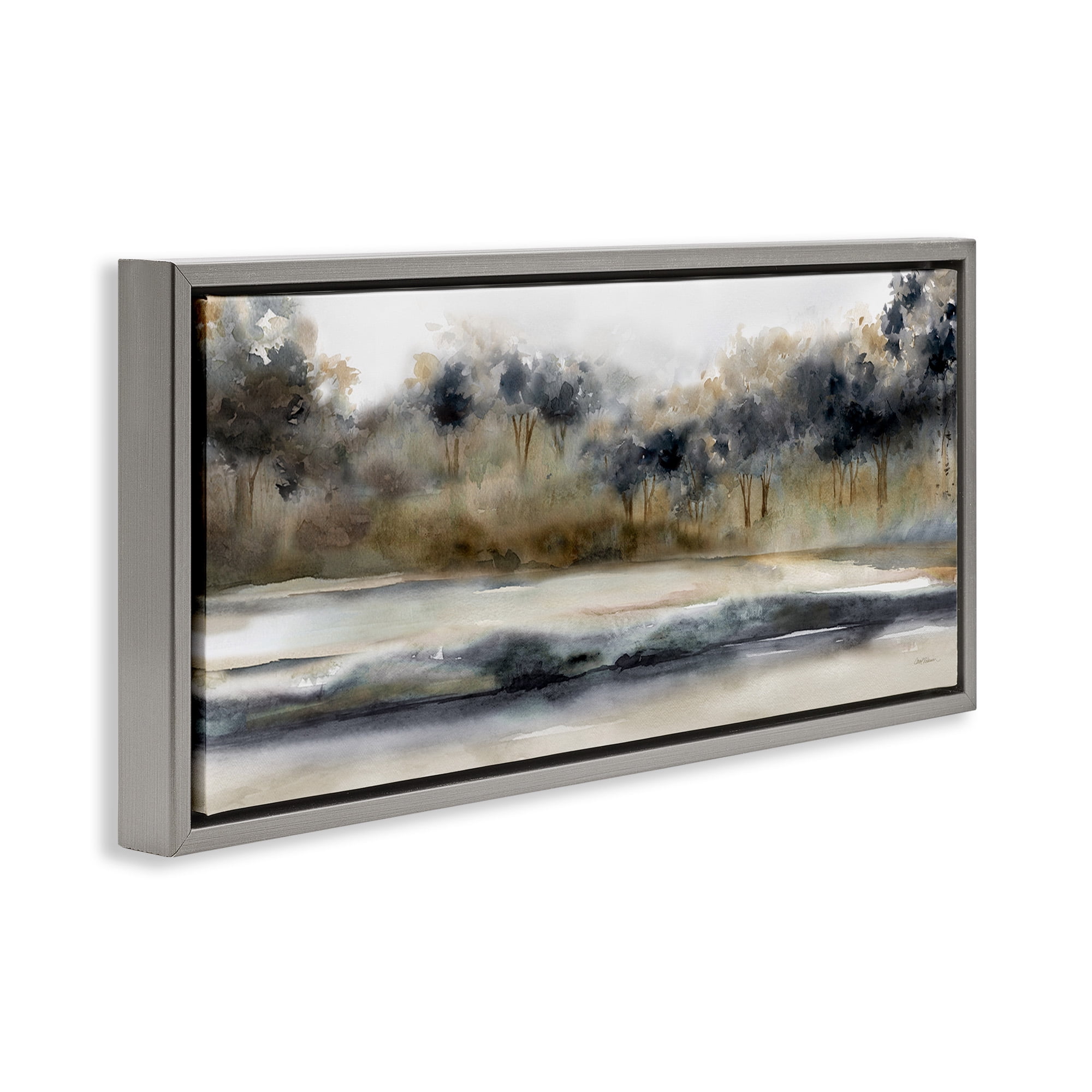 Stupell Industries Abstract Nature Grove Scenery Landscape Painting Gray Floater Framed Canvas Art Print Wall Art, 25 x 11