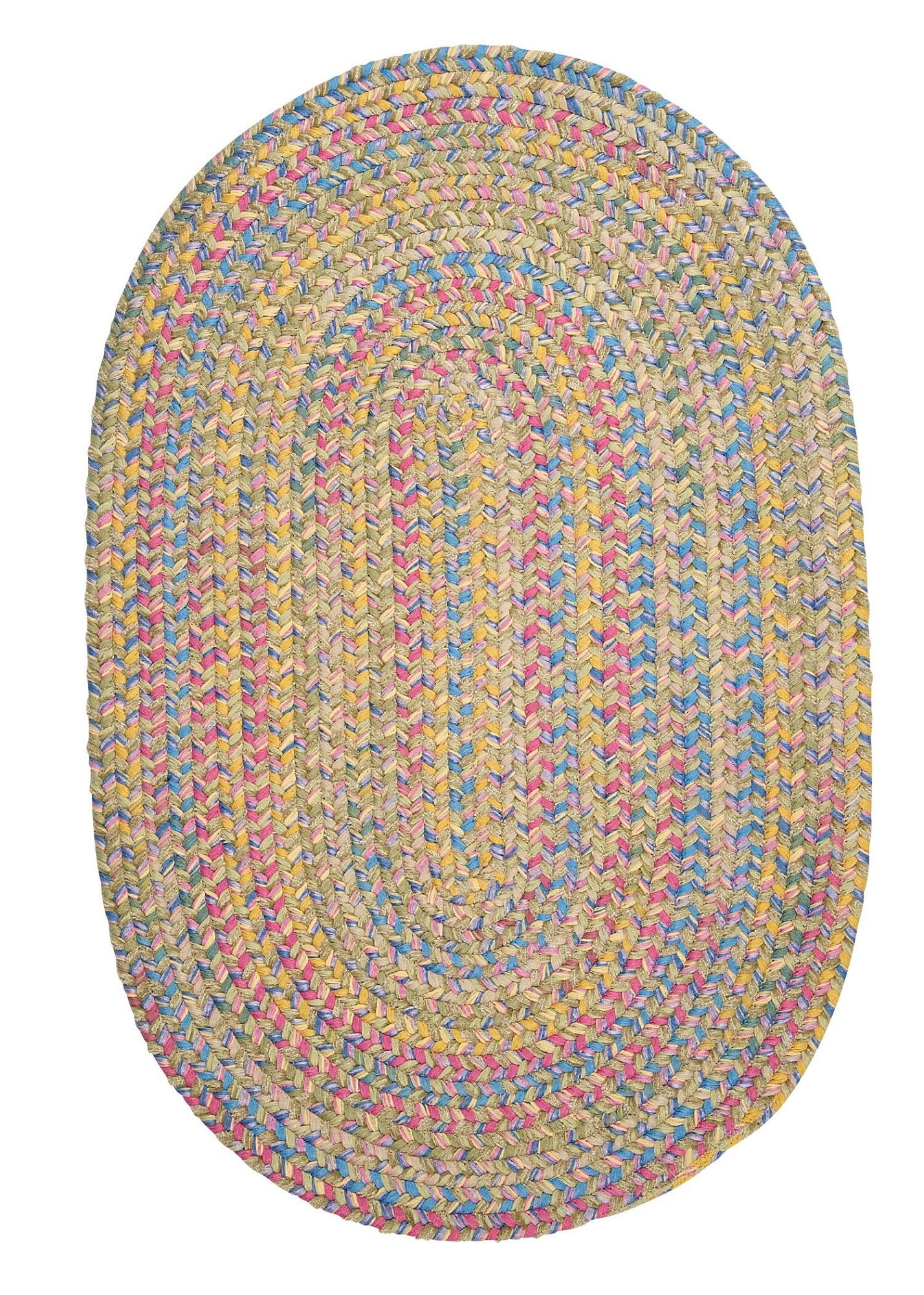 9' x 12' Pastel Yellow and Pink Oval Throw Rug