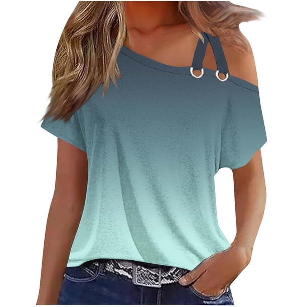 Tops de Ajuste Suelto para las Mujeres Moda Impresa Doble Suspensión Manga Corta Top Suelto, Blusa Casual Ligera