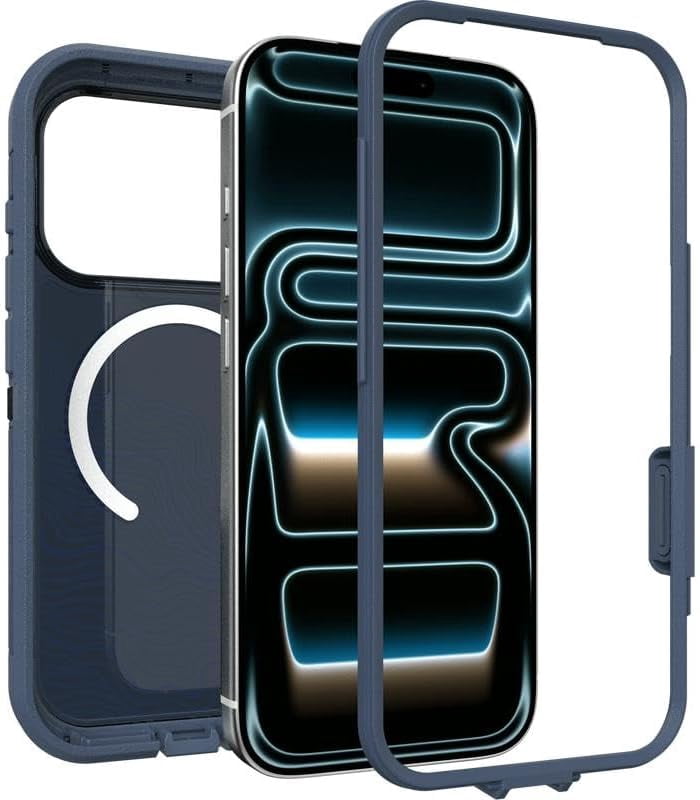 OtterBox iPhone 17 Pro (Only) Bundle: Defender Series XT Clear Case & Screen Protector - Offgrid (Blue) - Snaps on MagSafe - Tough - Rugged & Durable - Non-Retail Packaging