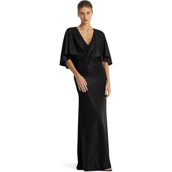 Ralph Lauren BLACK Women's Metallic Knit Twist-Front Cape Gown, US 6