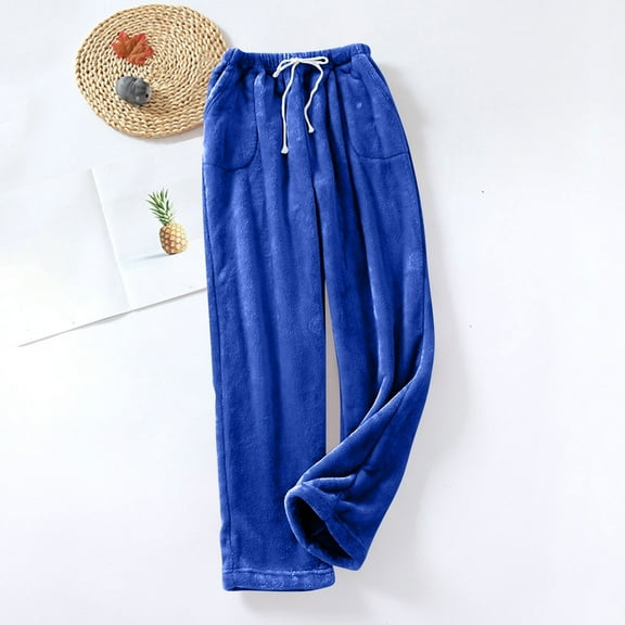 GXIPO Fuzzy Pajama Pants Women Winter Soft Fleece Flannel Plush Drawstring Pajama Bottoms Homey Fluffy Home Pants with Pockets Blue S