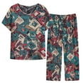 thumbnail image 1 of Mefallenssiah Ensemble d'Été pour Femmes Deux Pièces Manches Courtes Col Rond Imprimé Haut Pantalon Ensemble de Pyjama, 1 of 2