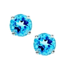 Devuggo 1.6 Carat TCW 925 Sterling Silver 6mm Round Shaped Created Blue Topaz Stud Earrings